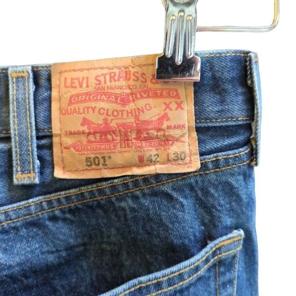 Levi's Men's Blue Denim Size 42x30 501 Original Fit Straight Leg Denim Jean Butt - Picture 3 of 5